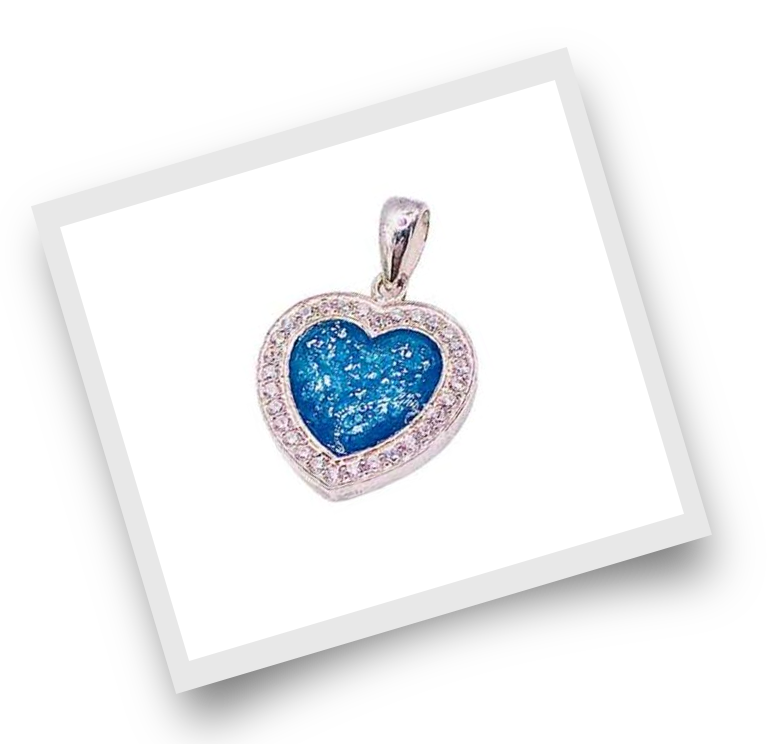 Blue heart pendant in silver setting – handmade fused glass jewellery by Momentoes